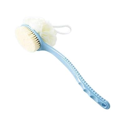 2 in 1 bath brush with Soft Loofah and Bristles,Back Scrubber with Curved Long Handled Shower Brush for Wet or Dry, Women & Men Body,Face and Spa Washing