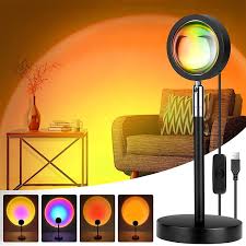 Sunset Lamp Projection, 4 in 1 Color Changing Sunset/Sun Light/Sunset Red/Rainbow, Night Light for Photography/Room/Bedroom/Car/Pictures, Metal, Pack of 1