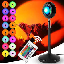 16 In 1 Sunset Light With Rainbow Multiple RGB Color, 4 Modes with Remote, 360 Rotation, Brightness Adjustable Sunset Light for Tiktok/Photoshoot Home Decor (Sunset Lamp)