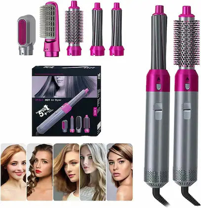 5 In 1 Hot Air Styler Straightener, Dryer Comb Multifunctional Styling Tool For Curly Hair Machine For Straightening Curling Drying Combing Scalp Massage Styling, 1000 Watts